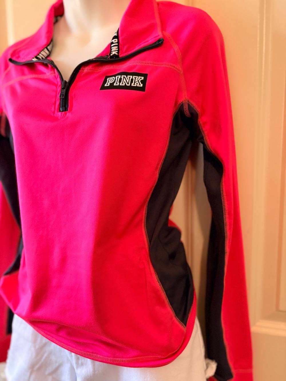 PINK Hot Pink & Black Half-Zip Pullover, active wear, size sm - Picture 2 of 4